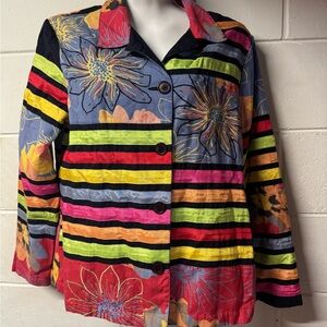 Multiples Red and Pink Floral Blazer with Stripes